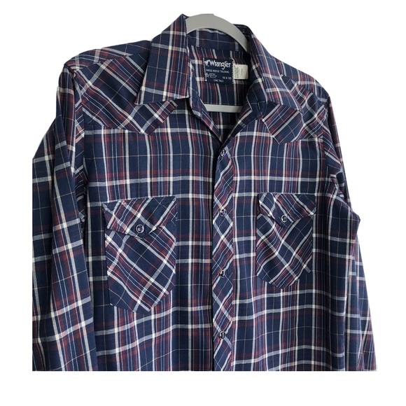 Wrangler Shirt Plaid Long Tails Purple Pearl Snaps Western - Picture 4 of 10